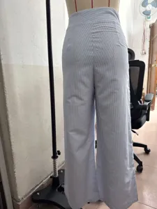 Pantalon large taille haute à rayures bleu et blanc, pantalon long décontracté femme été 2026.