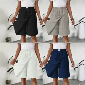 Women Casual Cotton Blend Solid Color High Waist Pockets Skort Fake Two Piece Shorts Summer Fashion Streetwear