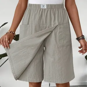 Women casual gray wrap shorts high waist elastic skort with pockets for daily wear