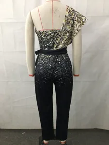 Γυναικείο One-Shoulder Jumpsuit με Πούλιες Κομψό Στενό Αμάνικο για Βραδινό Party