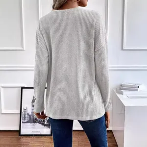Γυναικείο ριπ πλεκτό πουλόβερ μακρυμάνικο casual καθημερινή μόδα βασικό τοπ ρούχα