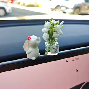 Adorable lapin décoration tableau de bord voiture avec mini vase à fleurs résine accessoire