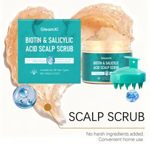 GleamXi Biotin & Salicylic Acid Scalp Scrub 100g with Scalp Massager for Hair Roots Care