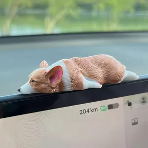 Simpatica statuina in resina di Corgi addormentato per cruscotto auto, decorazione per cuccioli.