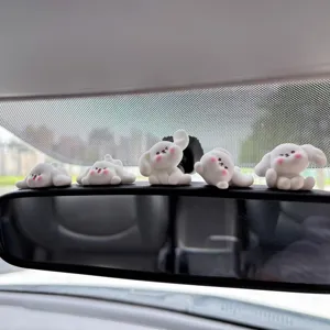 Cute car rearview mirror decorative resin puppy figurines set, adorable blushing design for auto.