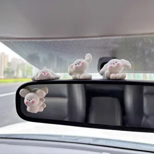Cute blushing white puppy car rearview mirror ornament kawaii dashboard interior decoration