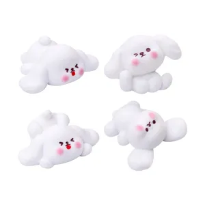 Cute white puppy car dashboard ornament, cartoon red-cheeked dog figurine for auto decor.