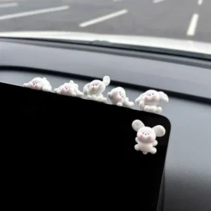 Cute blushing white puppy car dashboard ornaments, fun resin display decor figures for auto.