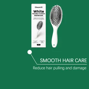 GleamXi white handle cushion hairbrush with boar bristles for smooth and daily styling care.