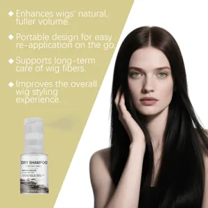 Dry shampoo detail view showing product bottle and hair care model for oily hair care.