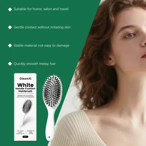 GleamXi white handle cushion hairbrush with boar bristles for daily hair smoothing and scalp care.