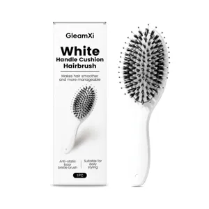White handle cushion hairbrush with boar bristles and nylon pins for daily hair styling.