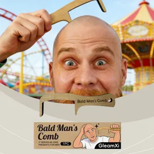 Funny wooden bald head comb for men, novelty gag gift and scalp massage tool for daily fun.