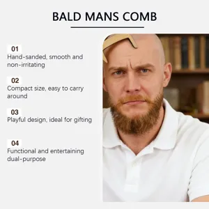Funny wooden comb for bald men, smooth hand-sanded surface, compact and playful gift.