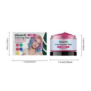 GleamXi temporäres rosa Haargel Detailansicht mit Produktabmessungen und Verpackung.