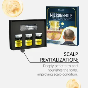Vista dettagliata del set di siero per capelli alle erbe con dispositivo a microaghi.
