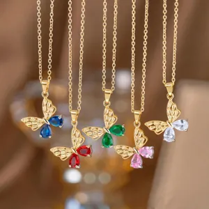 Schmetterling Anhänger Halskette Edelstahl Kupfer Strass Schmuck Für Damen Schicke Mode Choker Halskette Geschenk