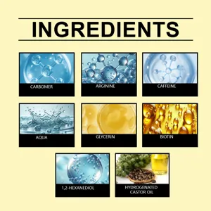 Infographie des ingrédients du sérum capillaire montrant des extraits botaniques et actifs.