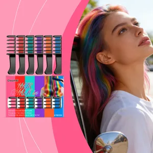 GleamXi temporäre Haarkreide Kämme Set, 6 leuchtende Farben für einfaches Styling und Farbe.