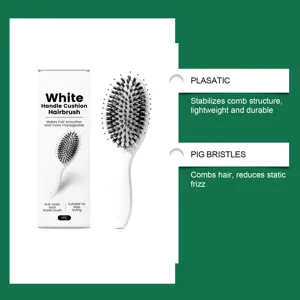 Witte kussen haarborstel met zwijnenhaar voor gladde dagelijkse styling en antistatische zorg.