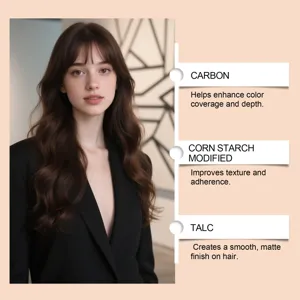 Zephoco light brown hair touch-up pen detail showing natural color and ingredients like carbon.