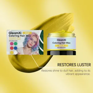 GleamXi temporäres gelbes Haarwachs Detailbild zeigt farbige Styling Paste in Verpackung.