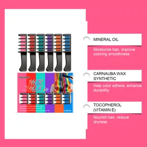 GleamXi temporäres Haarkreide Kämme Set 6 Stück bunte Farben für einfaches Styling und Partys.
