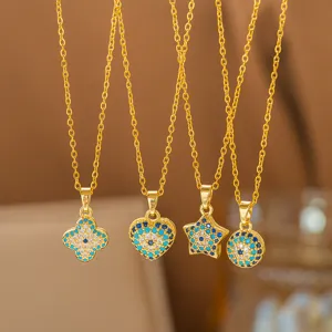 Stainless Steel Gold Plated Necklace For Women Zirconia Inlaid Evil Eye Clover Heart Star Pendant Clavicle Chain Jewelry