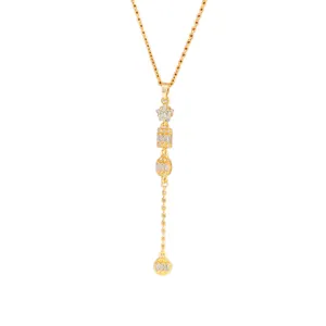 Detailed view of elegant gold-plated necklace with sparkling zircon vertical pendant