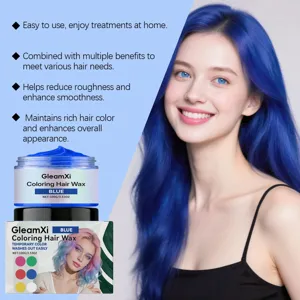 GleamXi temporäres Haarwachs Detail für leuchtend blaue Haare und einfache Anwendung.