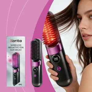 Xorita wireless negative ion hair straightening brush with LED display for daily styling.