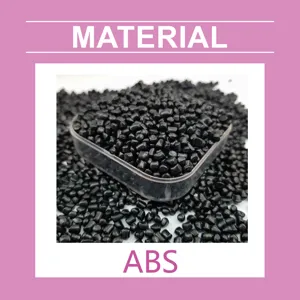ABS material detail shot showing black plastic pellets close up for manufacturing quality.