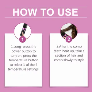 Instruction details showing how to use the wireless ionic hair straightening comb.