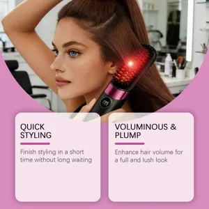 Cordless hair straightening brush, portable negative ion styling tool with LED display for daily care.