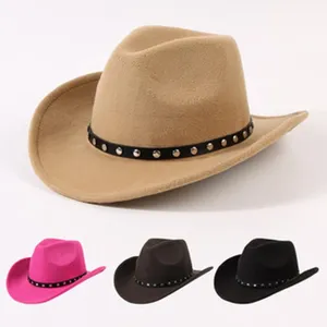 Klassischer Wolle Filz Fedora Western Cowboy Hut mit Nietenband, einfarbiger Unisex Freizeithut.