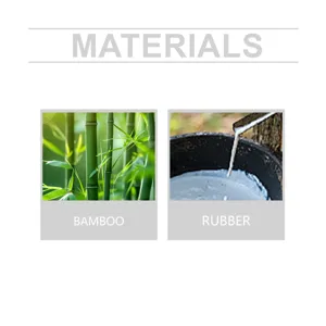 Natural bamboo and rubber material detail view for eco-friendly hair brush product.