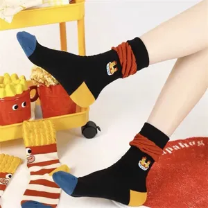 Cute dopamine french fries cartoon cotton mid-calf socks for women autumn spring casual fun wear