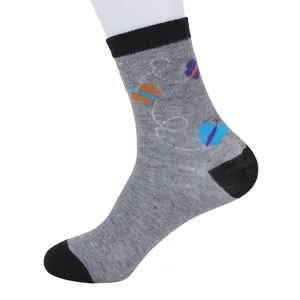 Thickened autumn winter warm cotton socks with colorful planet embroidery and black cuff heel.