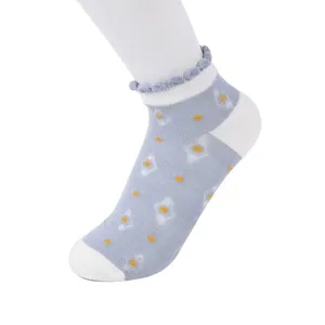 Summer women short socks ankle low cut ruffle floral cute casual breathable daily wear white