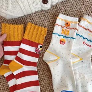 Cute funny fries hamburger pattern cotton mid-tube socks casual designer cute hosiery