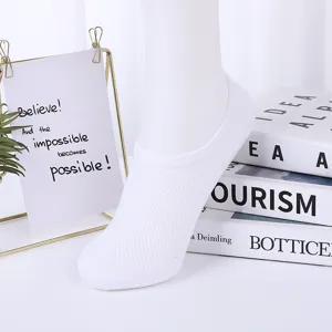 Detailed view of white breathable mesh invisible shallow mouth socks, lightweight summer design.