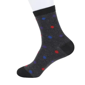 Thickened winter cotton socks for elderly, dark grey with colorful polka dots, warm design.