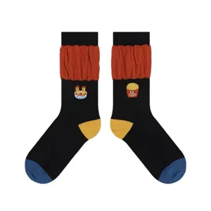 Cute dopamine style cartoon fries embroidered black mid-tube cotton socks for women autumn wear