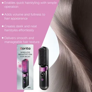 Xorita wireless negative ion hair brush detail showing sleek styling features and compact form.