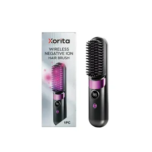 Portable Wireless Negative Ion Hair Straightener Brush LED Digital Display Hair Styling Tool For Women