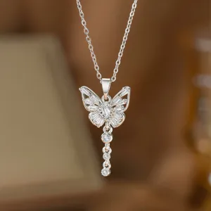 Exquisite silver-finish butterfly necklace featuring micro-pave cubic zirconia pendant