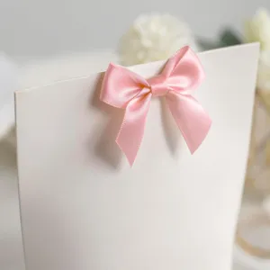 Lazos de cinta de raso rosa con reverso adhesivo para caja de regalo decoración de bodas DIY