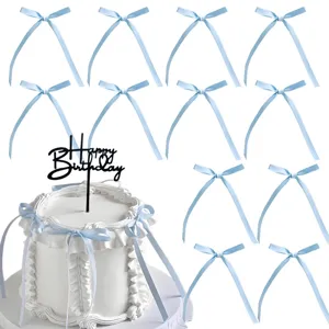 Set 32 Pz Decorazione Torta Fiocco con Topper Happy Birthday Nastro Azzurro Pasticceria