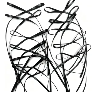 Black satin ribbon bows set for cake decoration, elegant gift wrapping and party crafts.