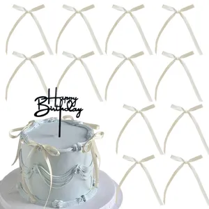 32 pz decorazioni per torta con fiocchi in nastro e cake topper acrilico buon compleanno.